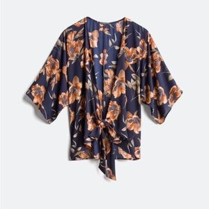 West Kei Costello open front Floral Navy Kimono Top